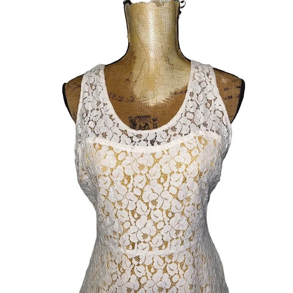 I Heart Ronson Cream Sleeveless Tank‎ Dress With Gold Lining - Size 8